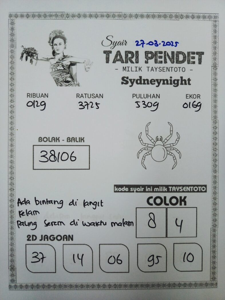 Syair Tari Pendet SydneyNight Hari ini Kamis, 27 Maret 2025