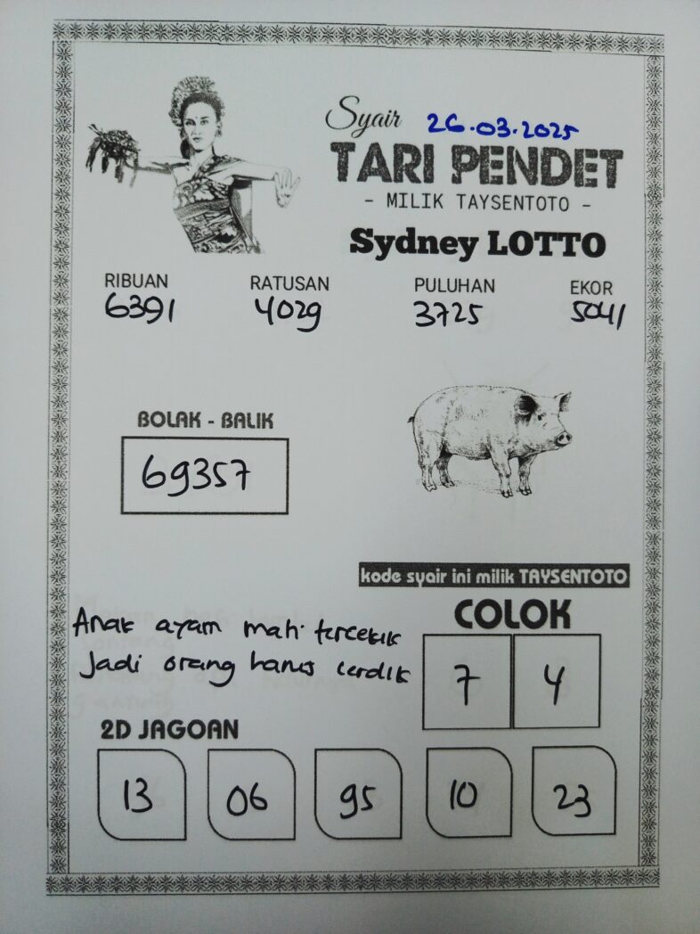 Syair Tari Pendet Sydney Hari ini Rabu, 26 Maret 2025