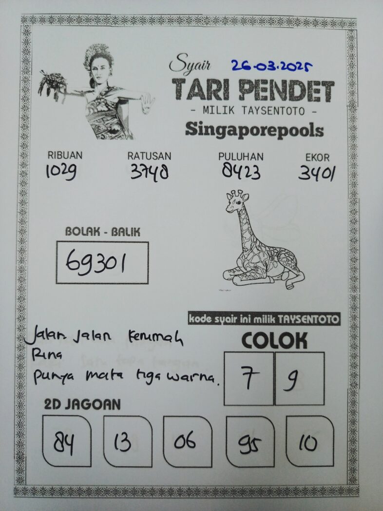 Syair Tari Pendet SGP Hari ini Rabu, 26 Maret 2025