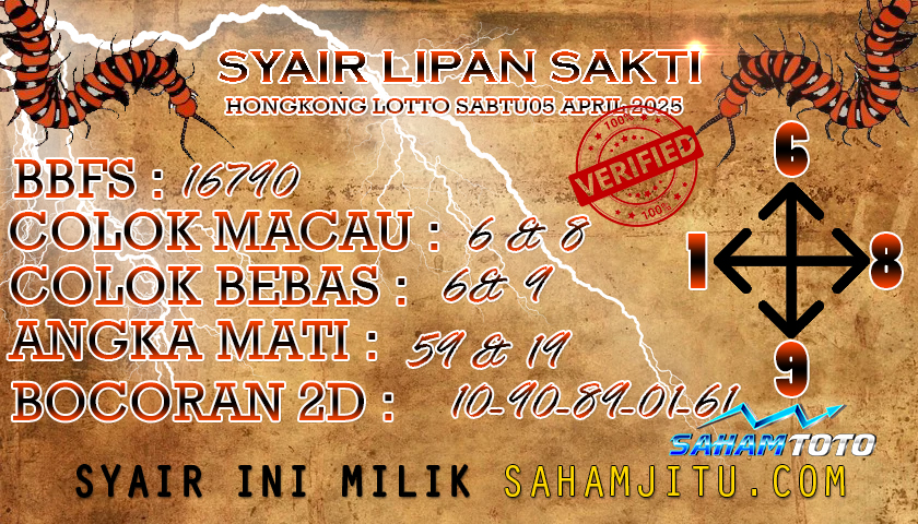 Syair Lipan Sakti Hongkong lotto Hari ini Sabtu, 05 April 2025
