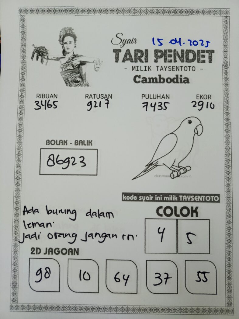 Syair Tari Pendet Cambodia Hari Ini Selasa,15 April 2025