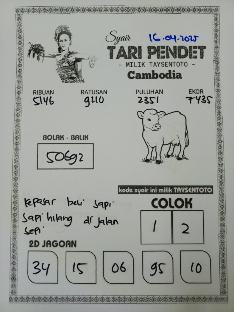Syair Tari Pendet Cambodia Hari Ini Rabu,16 April 2025