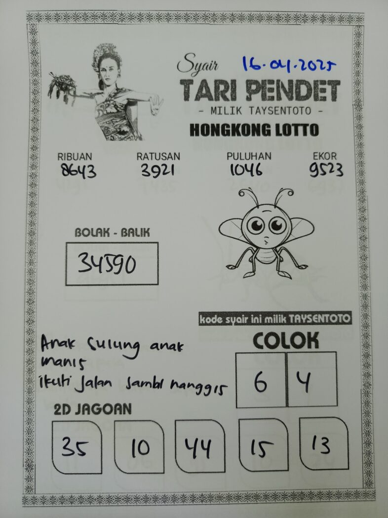 Syair Tari Pendet HK Hari Rabu, 16 April 2025