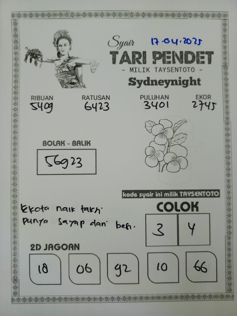 Syair Tari Pendet SydneyNight Hari ini Kamis, 17 April 2025