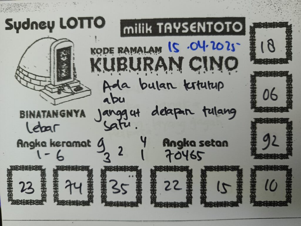 Syair Kuburan Cino Sydney Hari ini Selasa, 15 April 2025