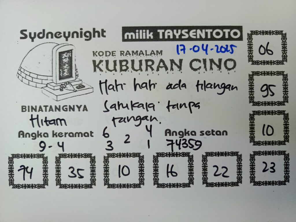 Syair Kuburan Cino SydneyNight Hari ini Kamis, 17 April 2025
