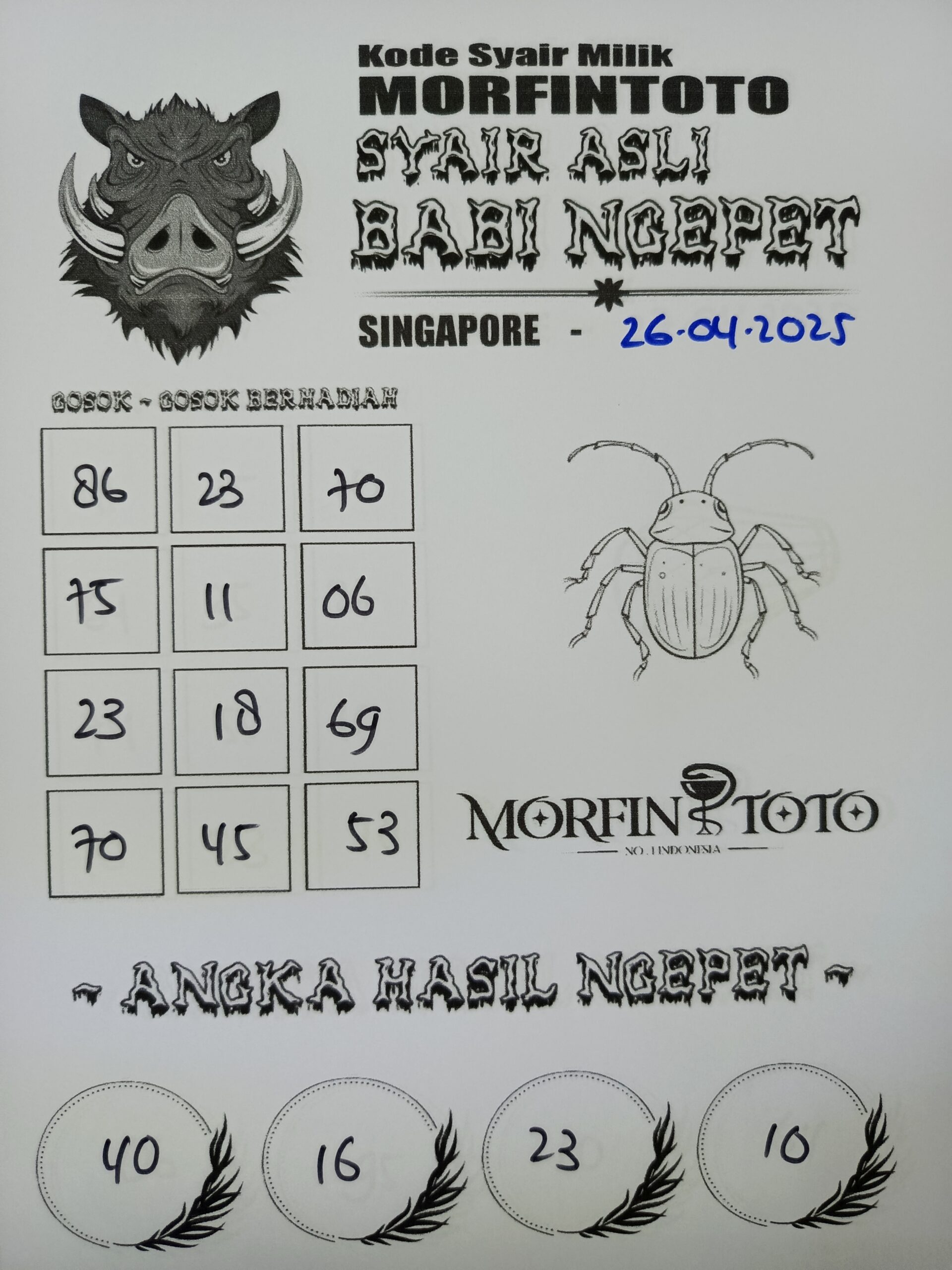 SYAIR TOGEL BABI NGEPET SINGAPORE 26  APRIL 2025