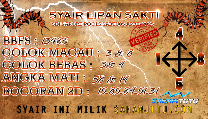 Syair Lipan Sakti Singapore Pools Hari ini Sabtu, 05 April 2025