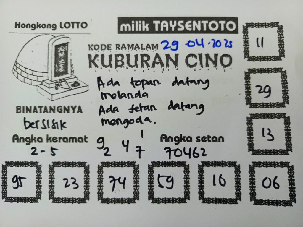 Syair Kuburan Cino HK Hari Selasa, 29 April 2025