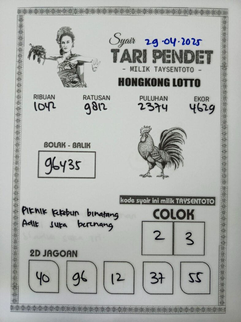 Syair Tari Pendet HK Hari Selasa, 29 April 2025