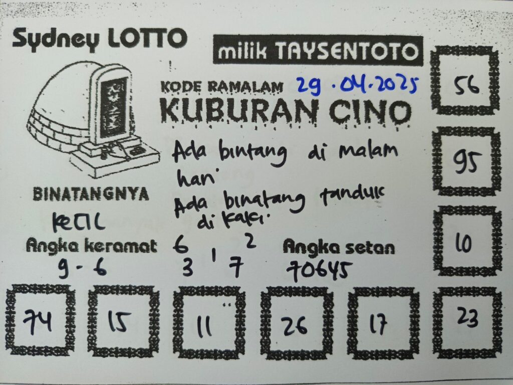 Syair Kuburan Cino Sydney Hari ini Selasa, 29 April 2025