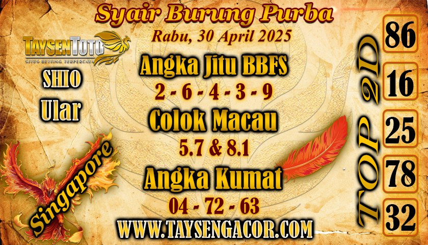 Syair Burung Purba SGP Hari Rabu, 30 April 2025