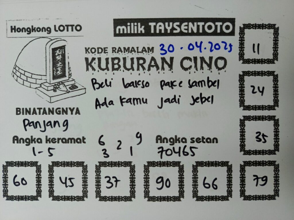 Syair Kuburan Cino HK Hari Rabu, 30 April 2025