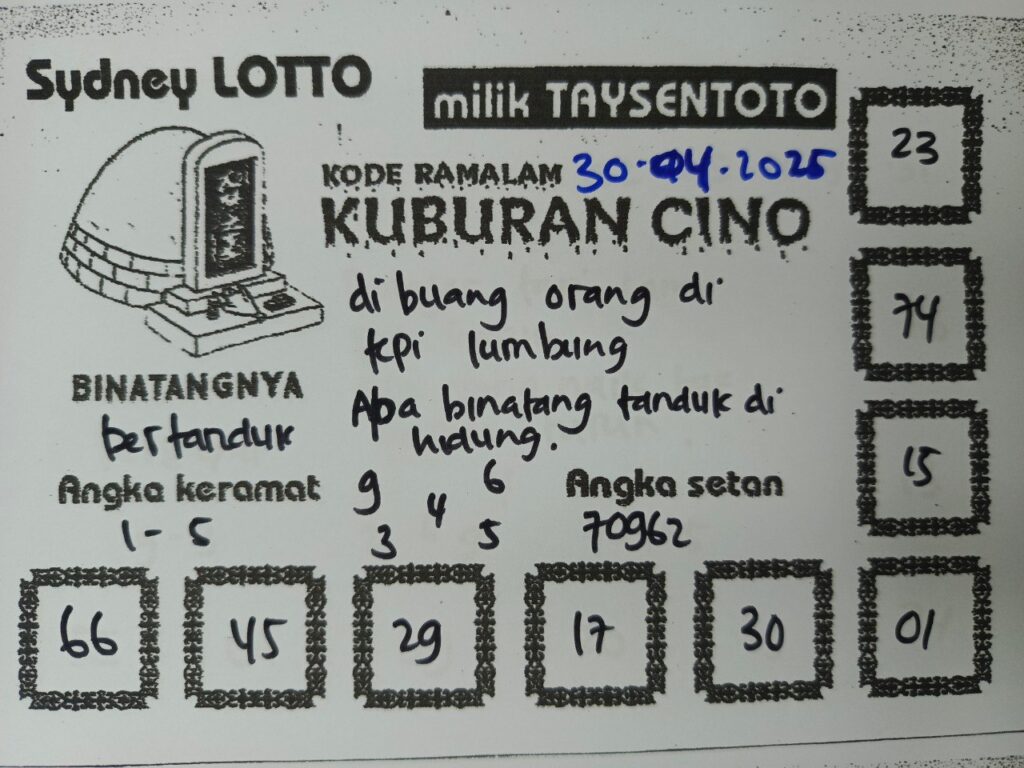 Syair Kuburan Cino Sydney Hari ini Rabu, 30 April 2025