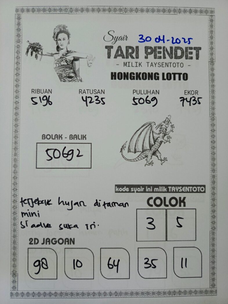 Syair Tari Pendet HK Hari Selasa, 30 April 2025