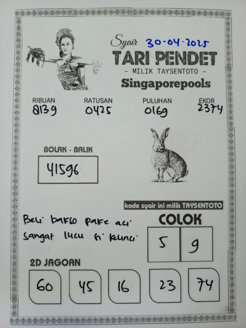 Syair Tari Pendet SGP Hari ini Rabu, 30 April 2025