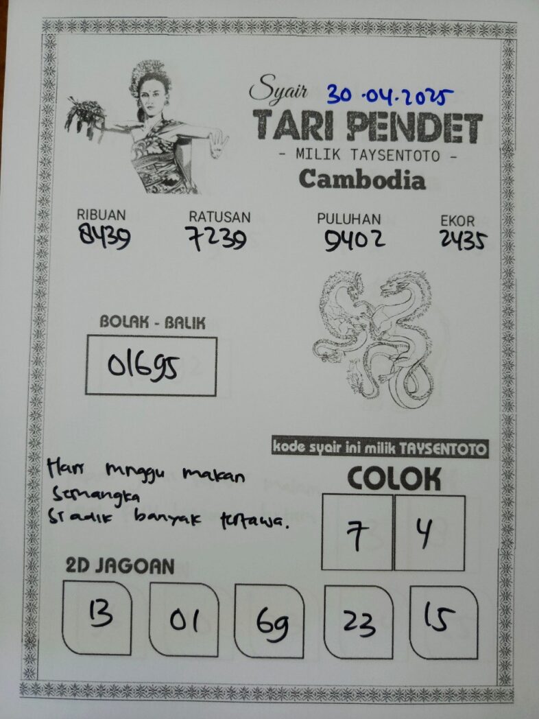 Syair Tari Pendet Cambodia Hari Ini Rabu, 30 April 2025
