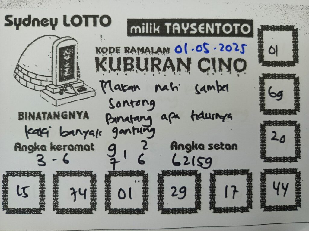 Syair Kuburan Cino Sydney Hari ini kamis, 01 Mei 2025