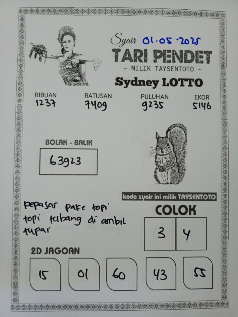Syair Tari Pendet Sydney Hari ini Kamis, 01 Mei 2025