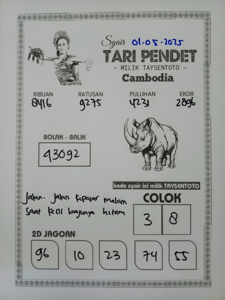 Syair Tari Pendet Cambodia Hari Ini Kamis, 01 Mei 2025