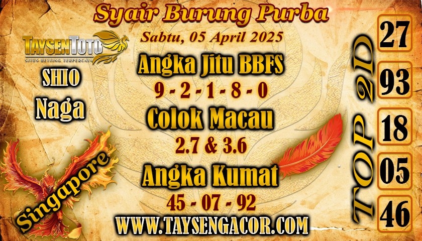 Syair Burung Purba SGP Hari Sabtu, 05 April 2025