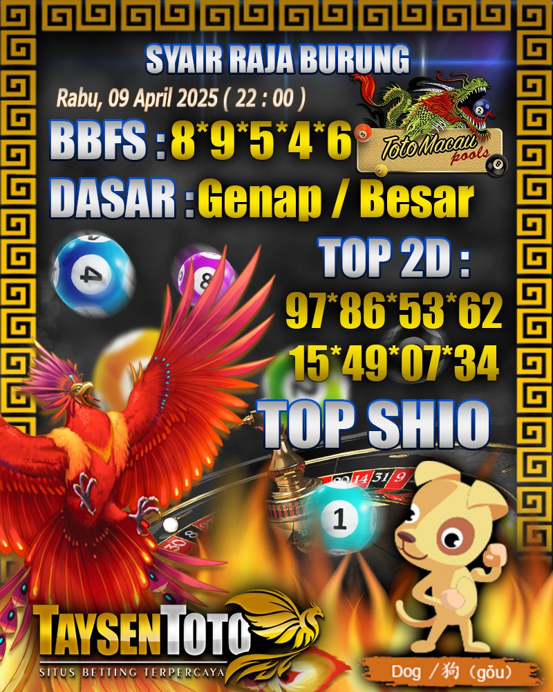 Syair Raja Burung Toto Macau Hari, Rabu, 09 April 2025| 22 : 00 WIB