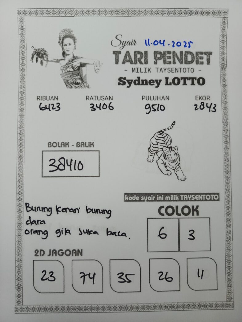 Syair Tari Pendet Sydney Hari ini Jumat, 11 April 2025