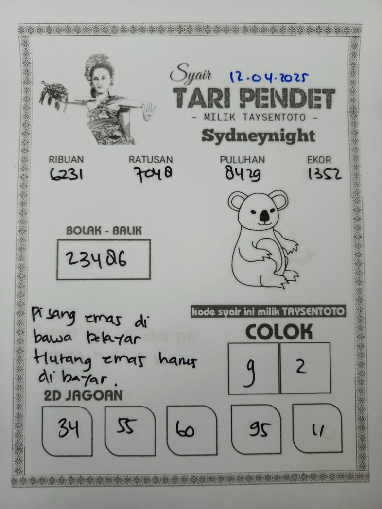 Syair Tari Pendet SydneyNight Hari ini Sabtu, 12 April 2025