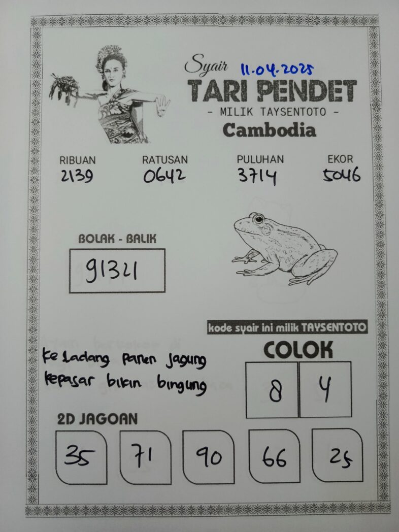 Syair Tari Pendet Cambodia Hari Ini Jumat,11 April 2025