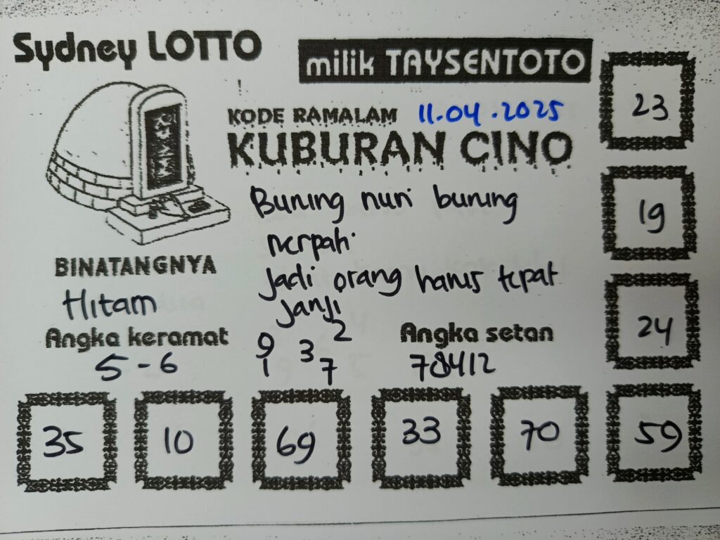 Syair Kuburan Cino Sydney Hari ini Jumat, 11 April 2025
