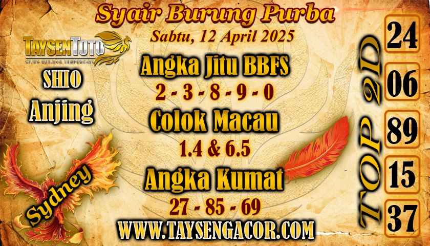 Syair Burung Purba Sydney Hari ini Sabtu, 12 April 2025