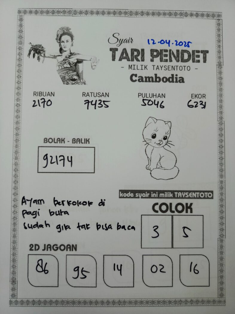 Syair Tari Pendet Cambodia Hari Ini Sabtu,12 April 2025