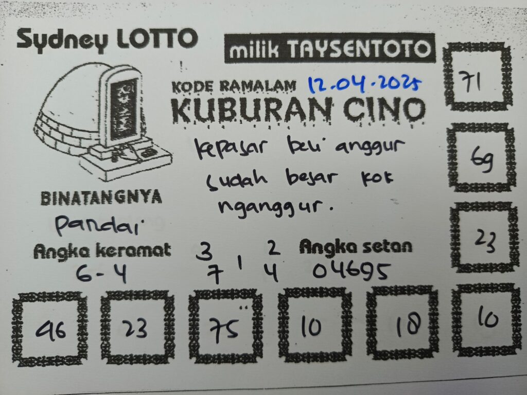 Syair Kuburan Cino Sydney Hari ini Sabtu, 12 April 2025