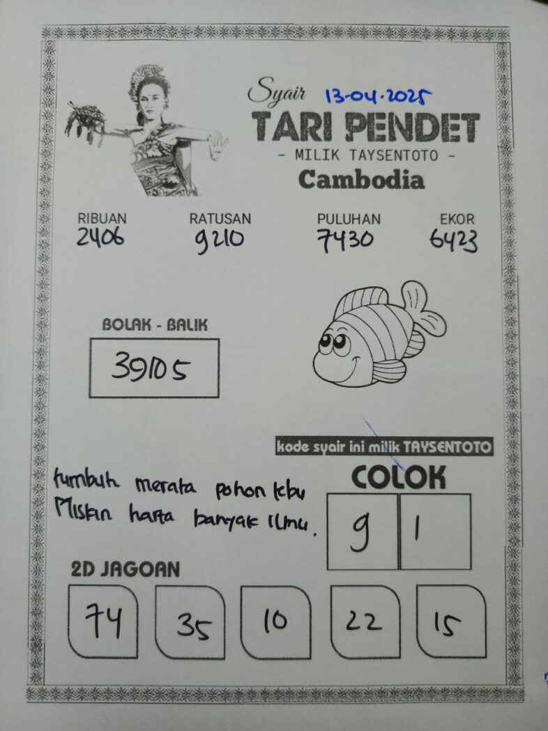 Syair Tari Pendet Cambodia Hari Ini Minggu,13 April 2025