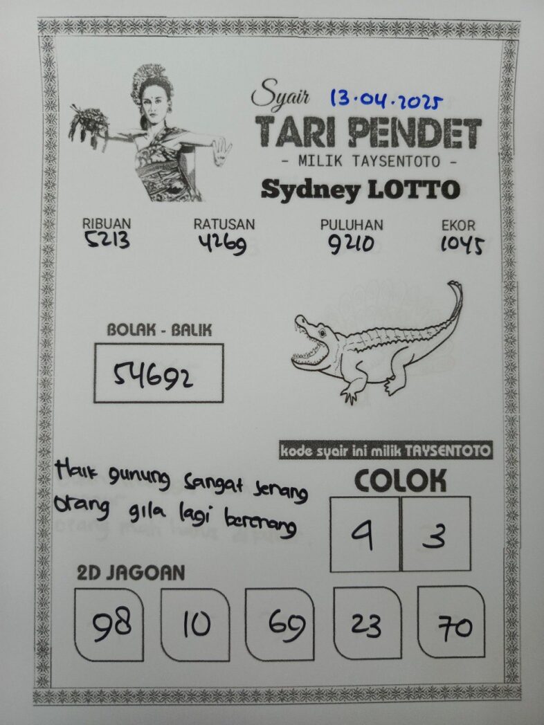 Syair Tari Pendet Sydney Hari ini Minggu, 13 April 2025