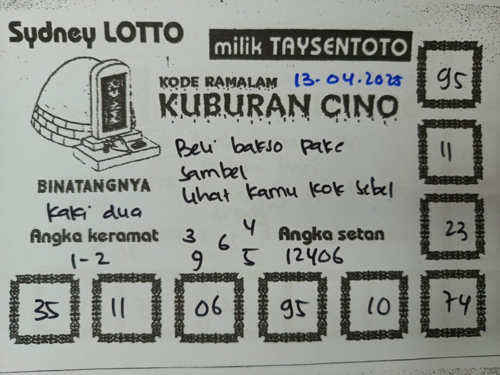 Syair Kuburan Cino Sydney Hari ini Minggu, 13 April 2025