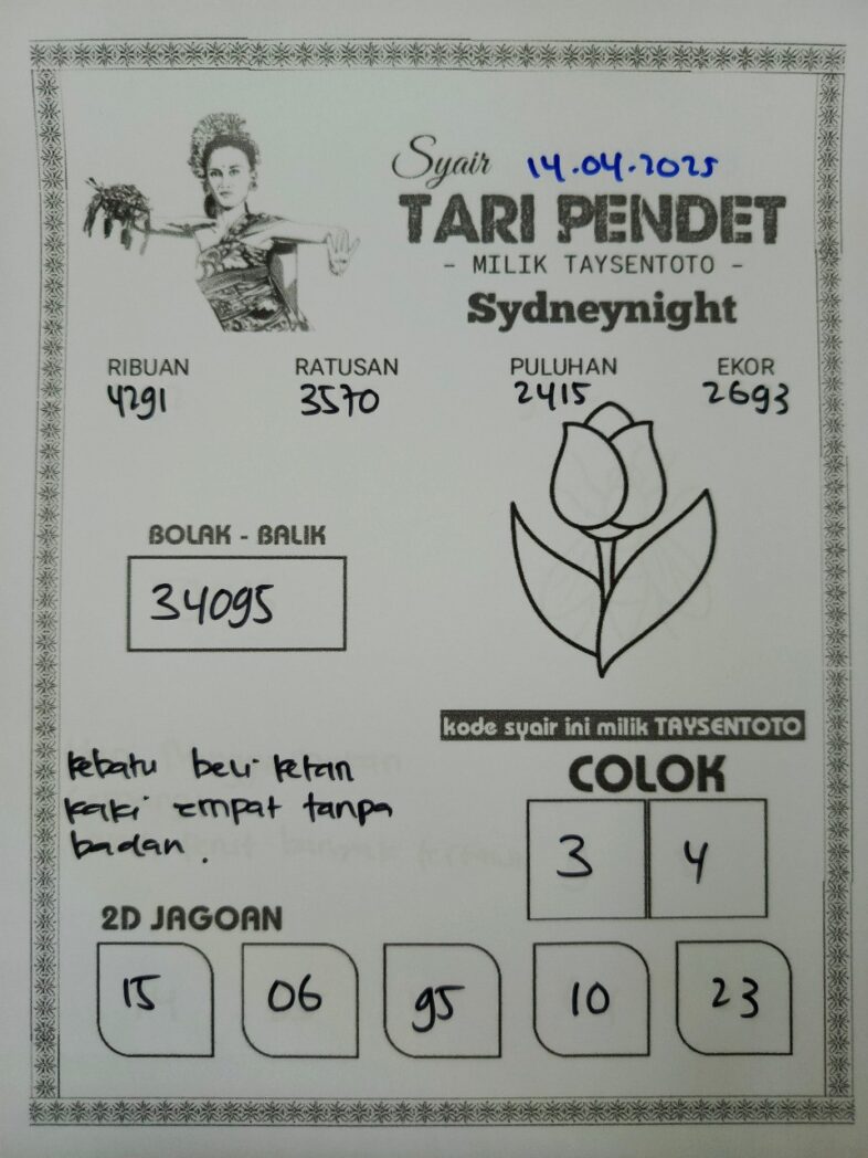 Syair Tari Pendet SydneyNight Hari ini Senin, 14 April 2025
