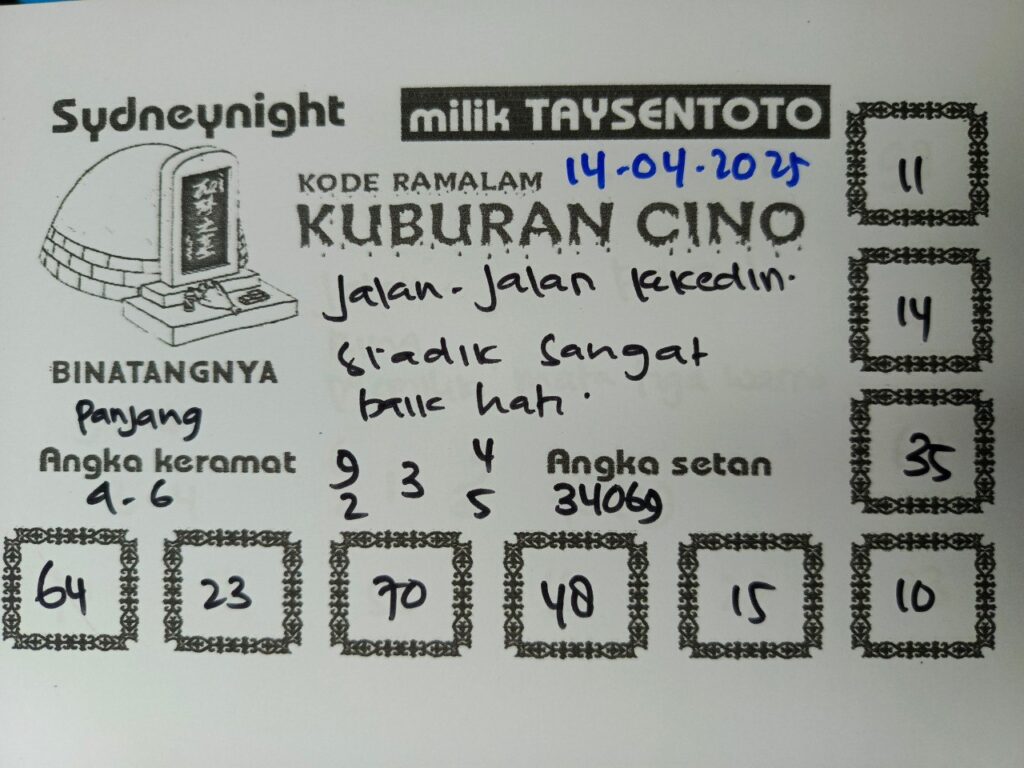 Syair Kuburan Cino SydneyNight Hari ini Senin, 14 April 2025