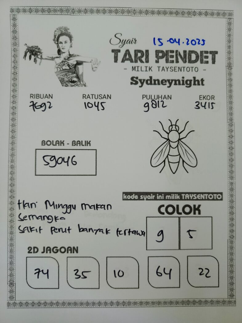 Syair Tari Pendet SydneyNight Hari ini Selasa, 15 April 2025