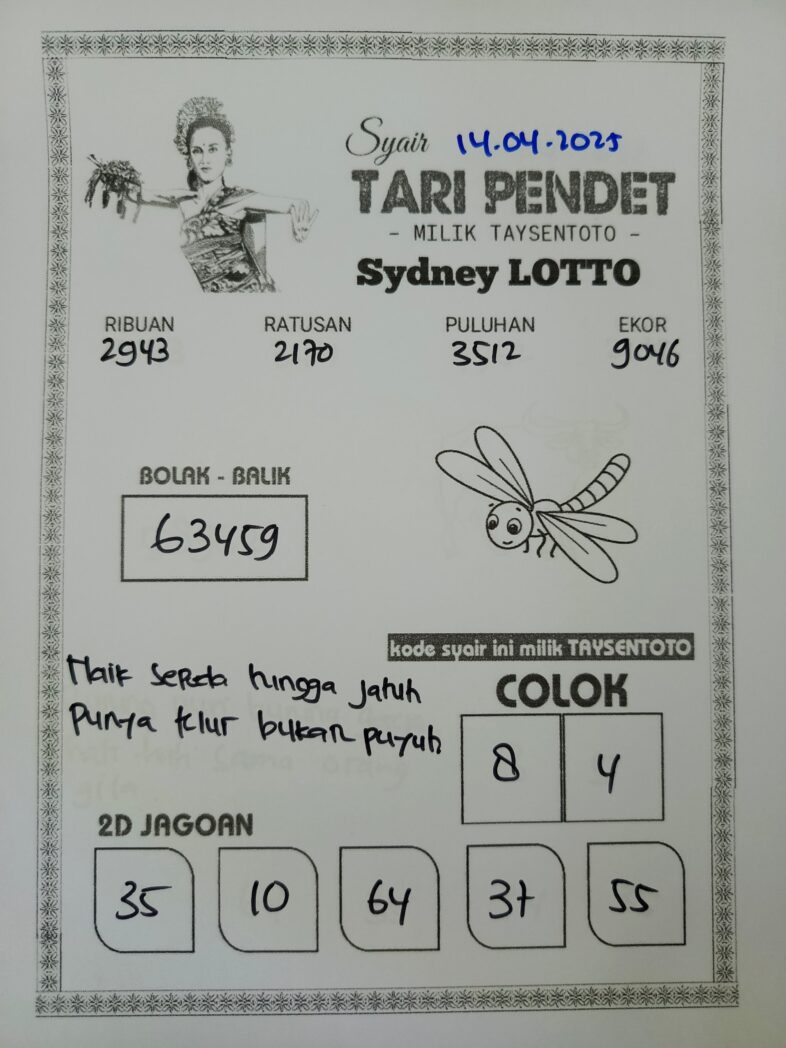 Syair Tari Pendet Sydney Hari ini Senin, 14 April 2025
