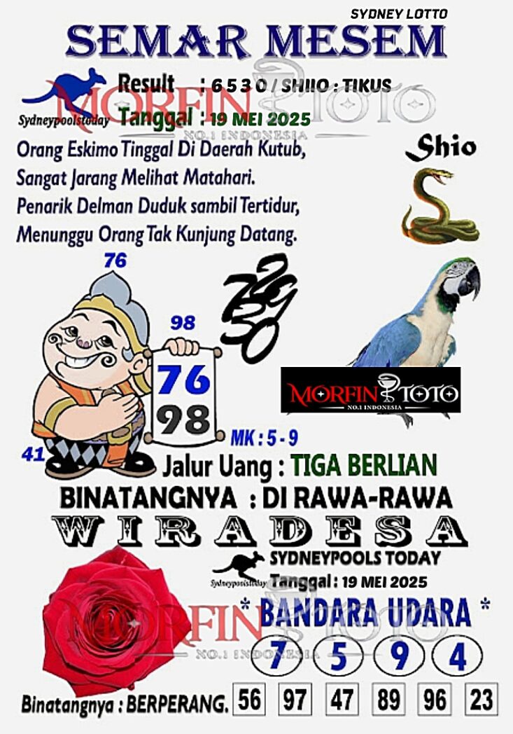 SYAIR TOGEL SEMAR MESEM  SYDNEY LOTTO 19 MEI 2025