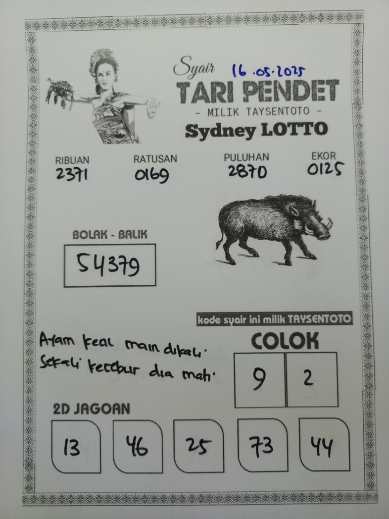 Syair Tari Pendet Sydney Hari ini Jumat, 16 Mei 2025