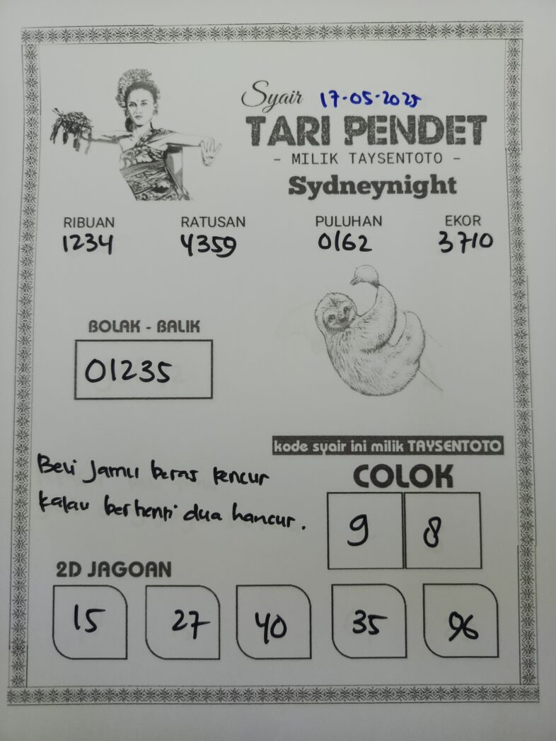 Syair Tari Pendet SydneyNight Hari ini Sabtu, 17 Mei 2025