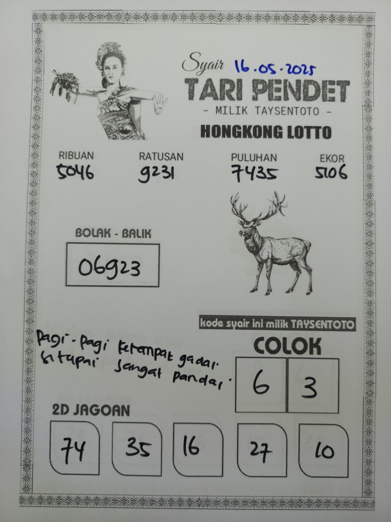 Syair Tari Pendet HK Hari Jumat, 16 Mei 2025