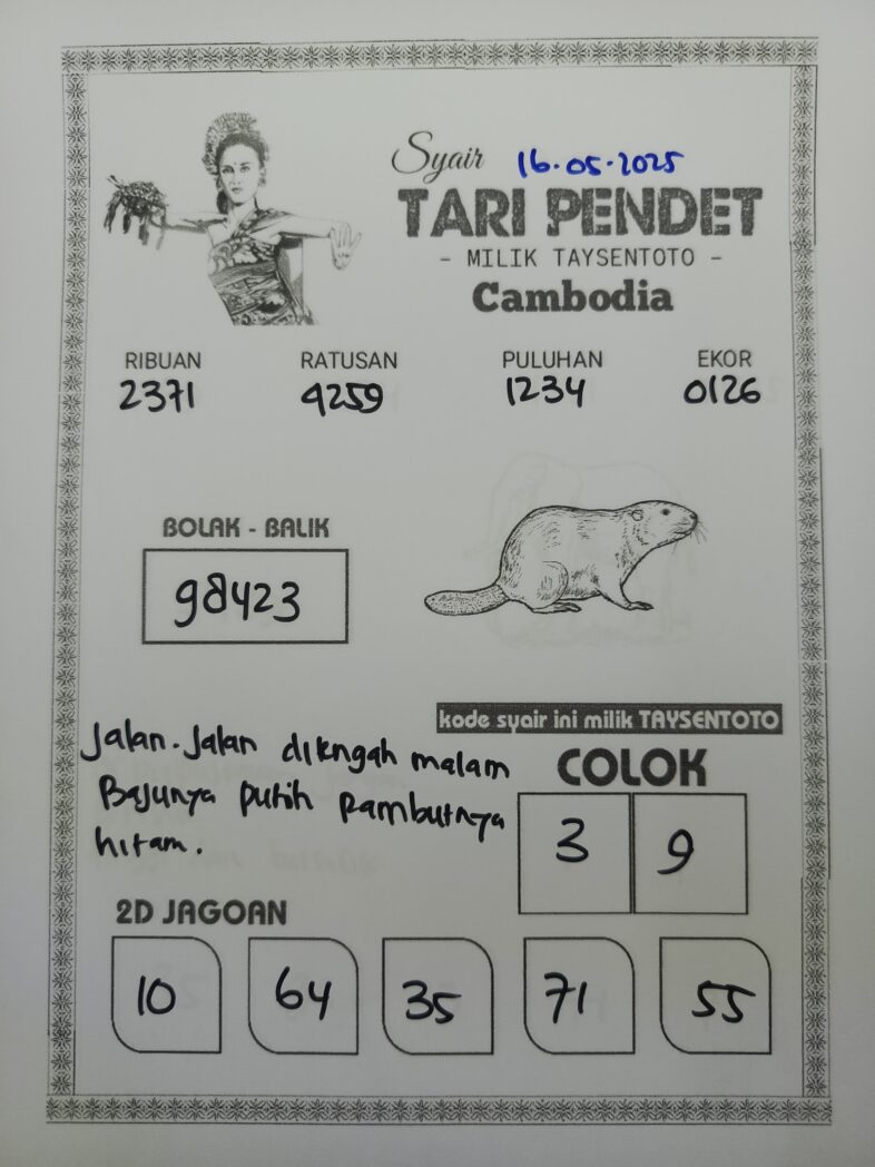 Syair Tari Pendet Cambodia Hari Ini Jumat, 16 Mei 2025