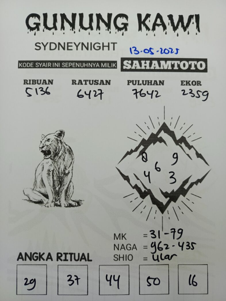 Syair Gunung Kawi SydneyNight Hari ini Selasa, 13 Mei 2025