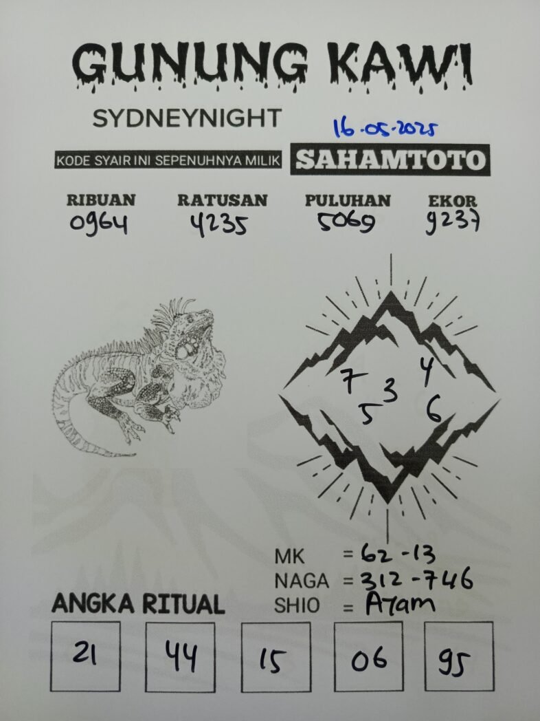Syair Gunung Kawi SydneyNight Hari ini Jumat, 16 Mei 2025