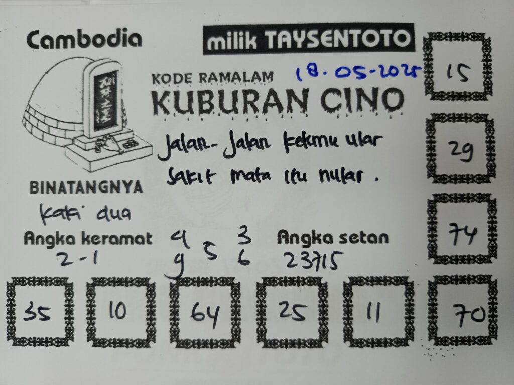 Syair Kuburan Cino  Cambodia Hari Ini Minggu, 18 Mei 2025
