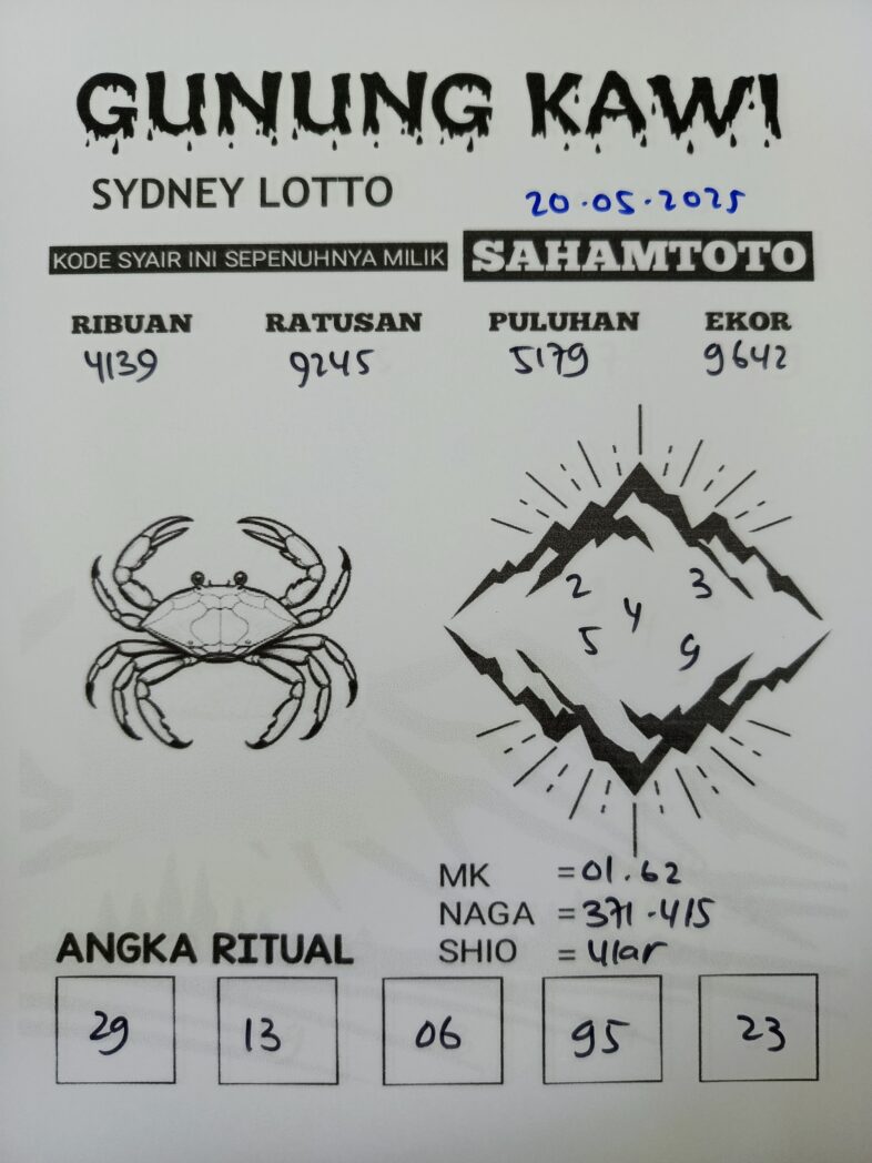 Syair Gunung Kawi SYDNEY LOTTO Hari Ini Selasa, 20 Mei 2025