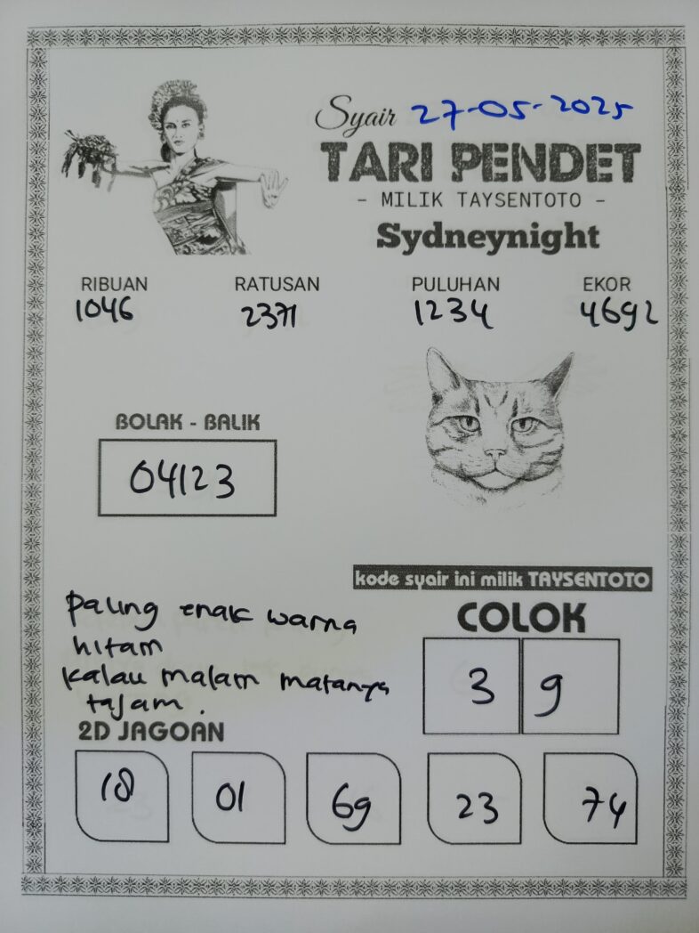 Syair Tari Pendet SydneyNight Hari ini Selasa, 27 Mei 2025